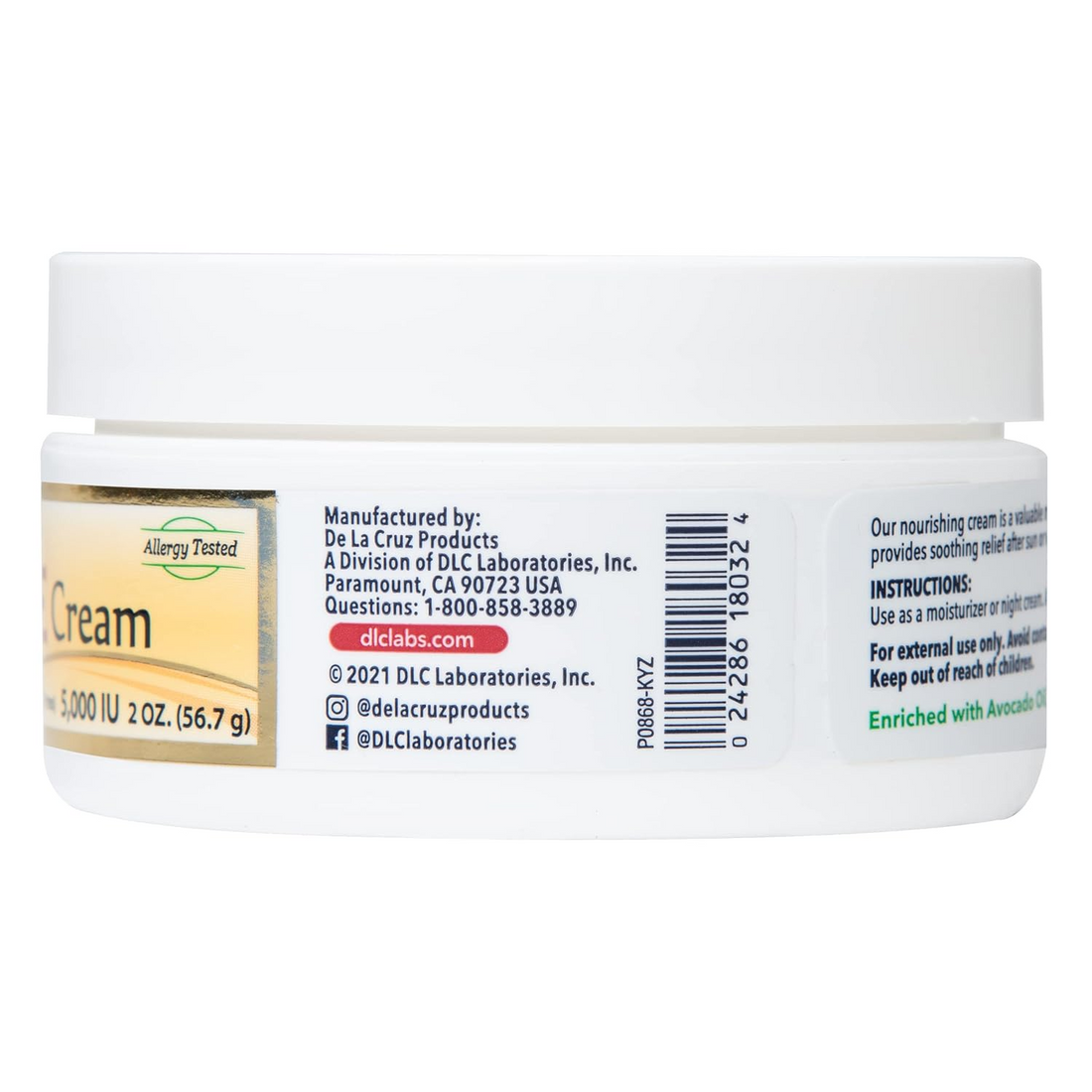 De La Cruz Vitamin E Cream Moisturizer for Face and Neck - Moisturizing Skin Care for All Skin Types - Made in USA