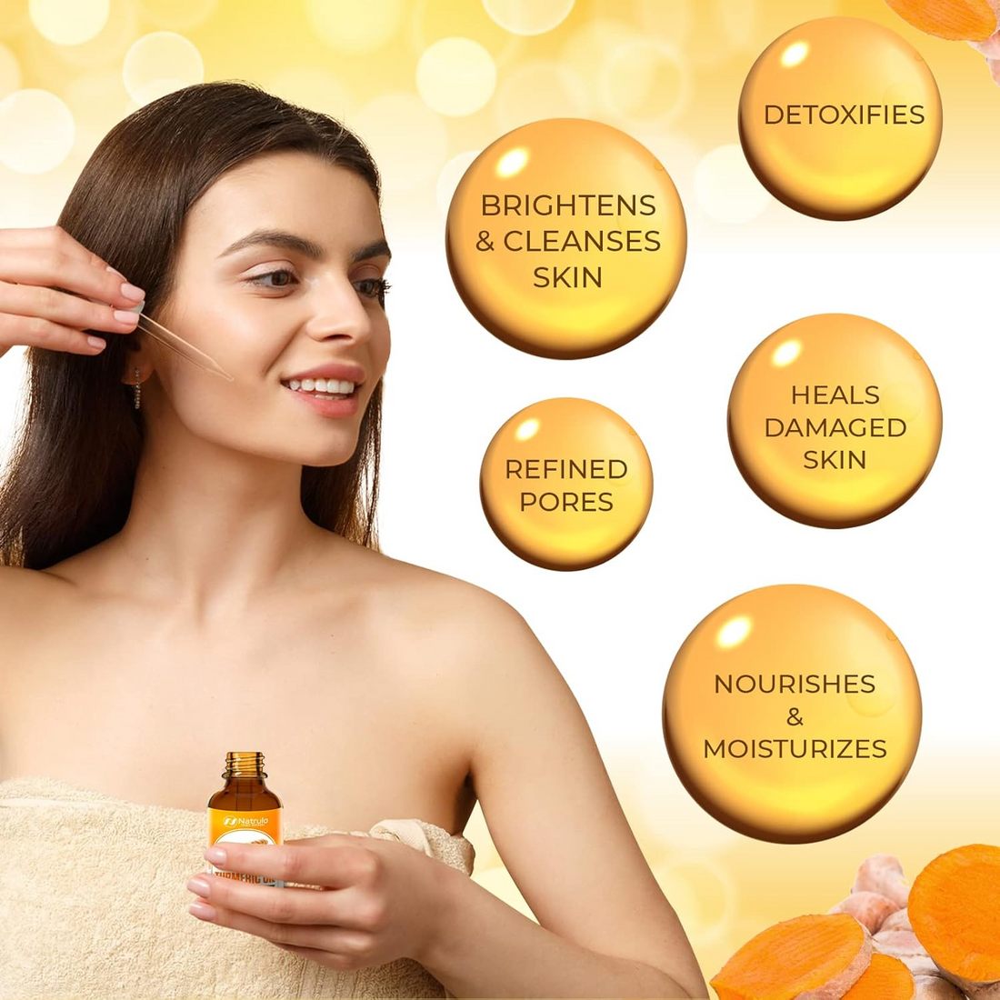 Turmeric Serum for Face & Body - All Natural Turmeric Skin Brightening Oil for Dark Spots - Cleanses Skin, Fights Acne, Evens Tone, Heals Scars - Pure Handcrafted Turmeric Oil Skincare Made in the USA